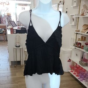 Papermoon Black Ruffle-Trim Spaghetti Strap Camisole